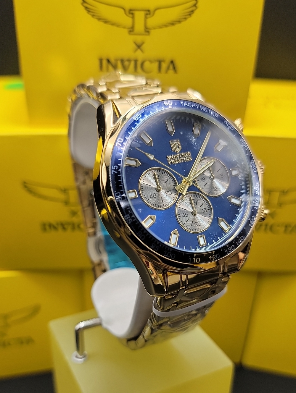 NEW ⌚️ MPW-0349 Montres Prestige Men's Watch 44mm Gold Chrongraph Aviator Style